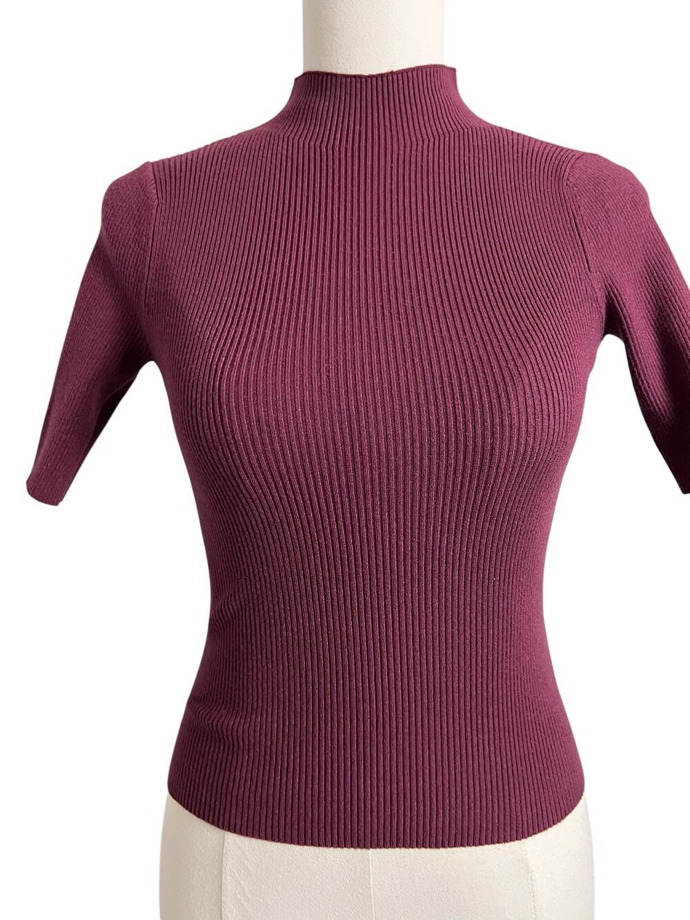Philosophy Republic Clothing Ribbed Mock Neck Knit Top Plum XS Petite